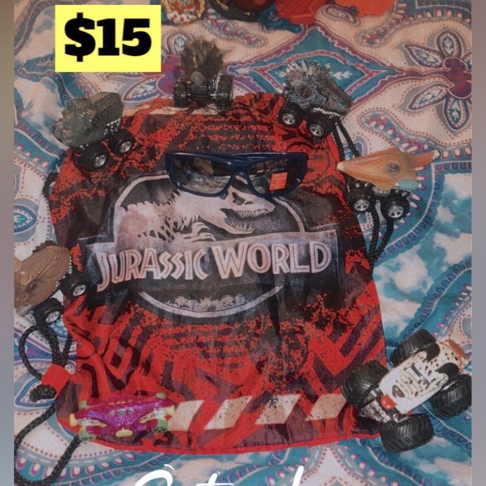 Jurassic park drawstring bag and Dino cars